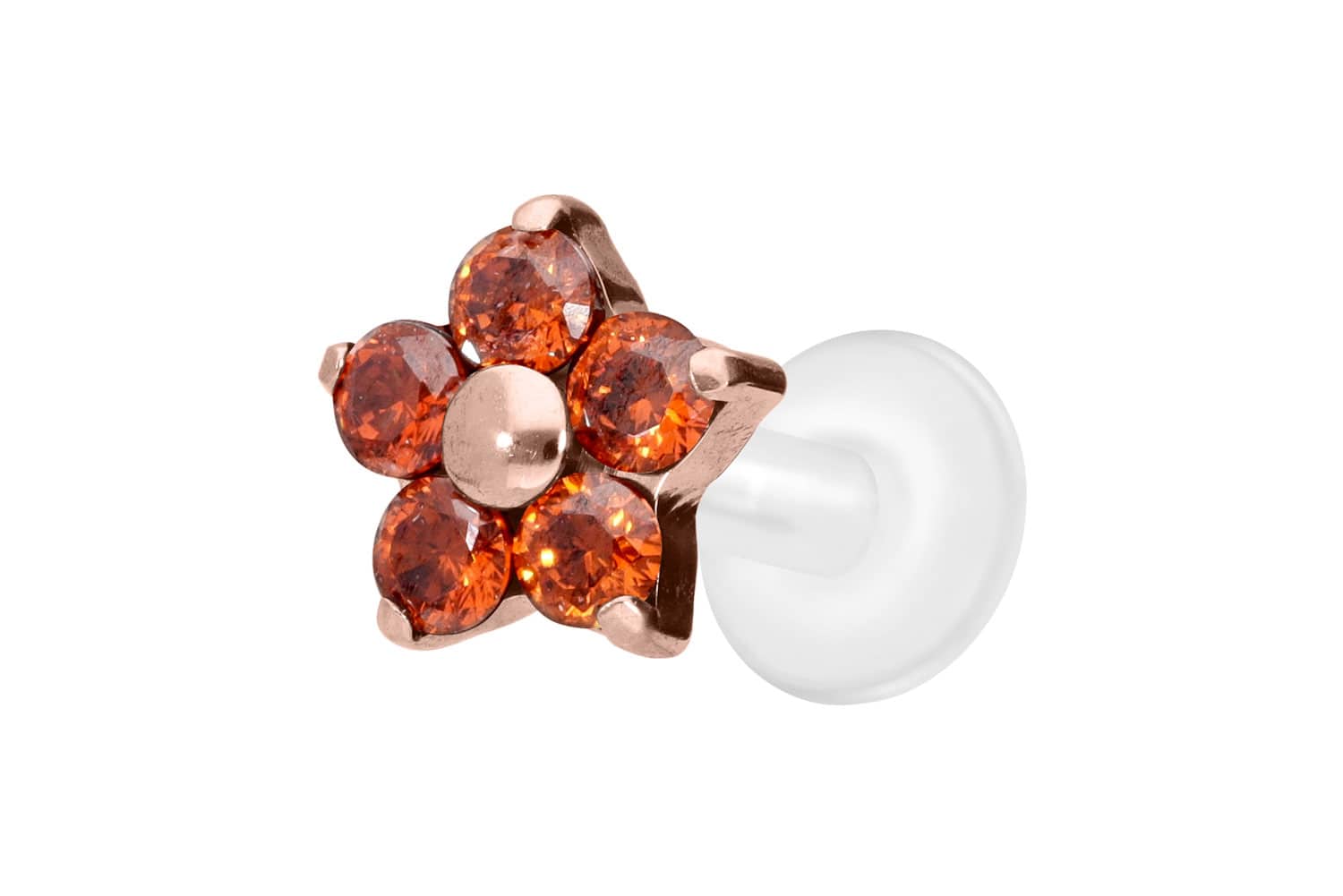 PTFE Labret Piercing mit Innengewinde + Titan-Aufsatz KRISTALLBLUME